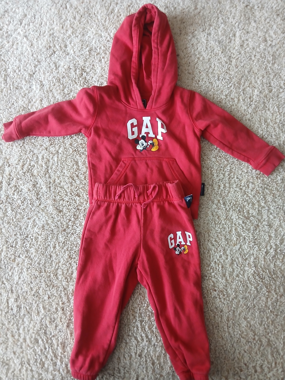 GAP Red Kids Hoodie & Jogger Set with Mickey Mouse Detail